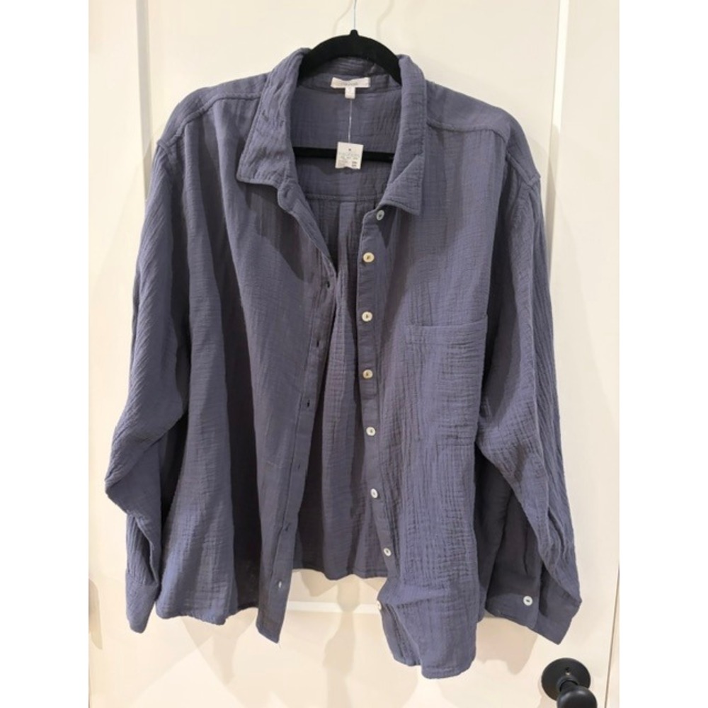 Maurices Women Slate Blue Double Gauze Button Down Shirt Oversized XL